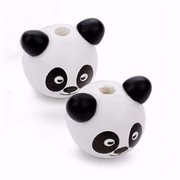 Træperle. Panda i 3D. Sort/hvid. 32 mm